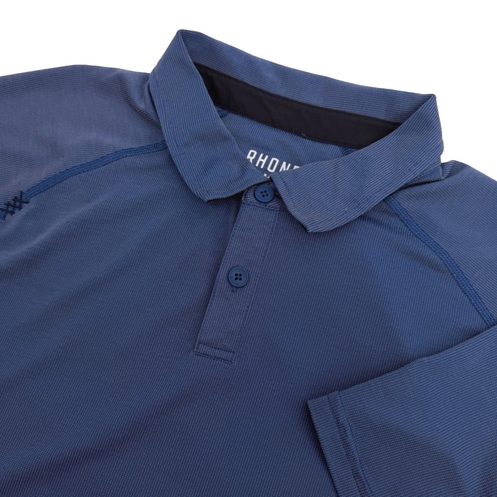 Rhone Polo Shirt Mens Large Blue Delta Pique Breathable Tech Short Sleeve Golf